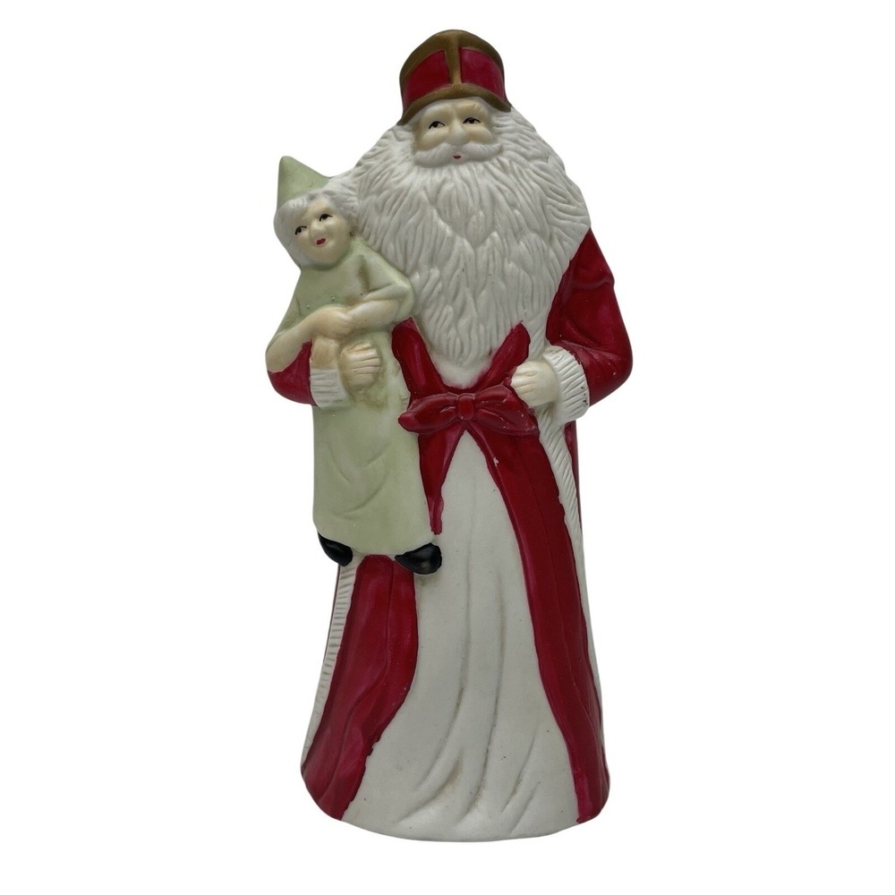 Vintage Santa Figurine St Nicholas‎ Ceramic 7.5" Christmas Decor Old World Read